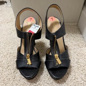 Michael Kors Black Heels with Gold Zipper
